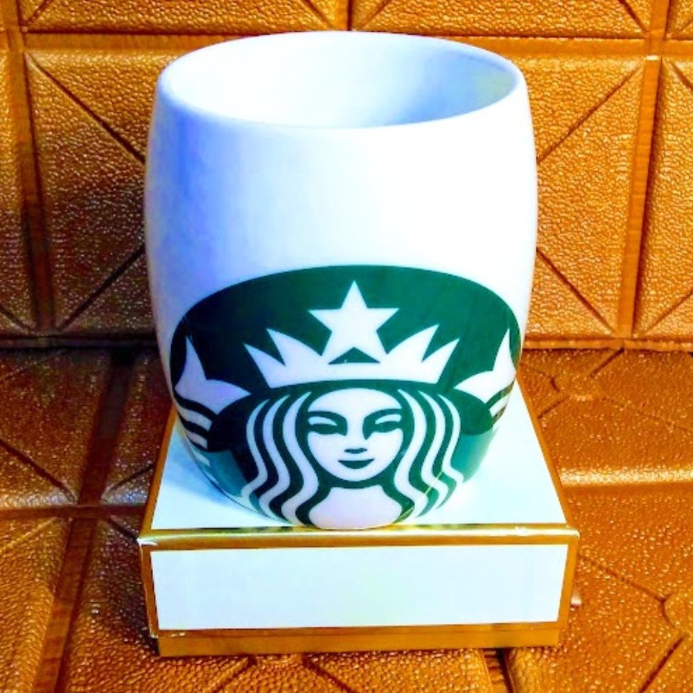 STARBUCKS 2010 CERAMIC MUG*BARREL SHAPE*TYPICAL MERMAID LOGO.